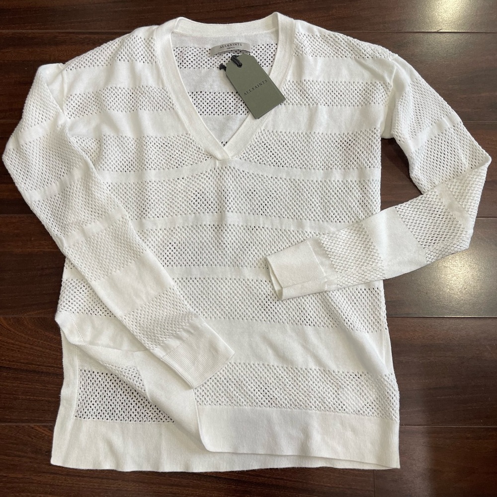 All Saints Fix Mesh Jumper - White - NWT